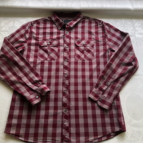 Marc Ecko Men’s Size XL Marron Checkered Long Sleeves Dress Shirt Button-Up Top - Picture 10 of 15